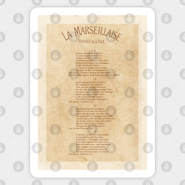 La Marseillaise - Lyrics - Rouget de L'Isle Sticker by Labonneepoque